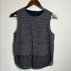 Theory Blue Print 100% Silk Sleeveless Layered Top Size S
